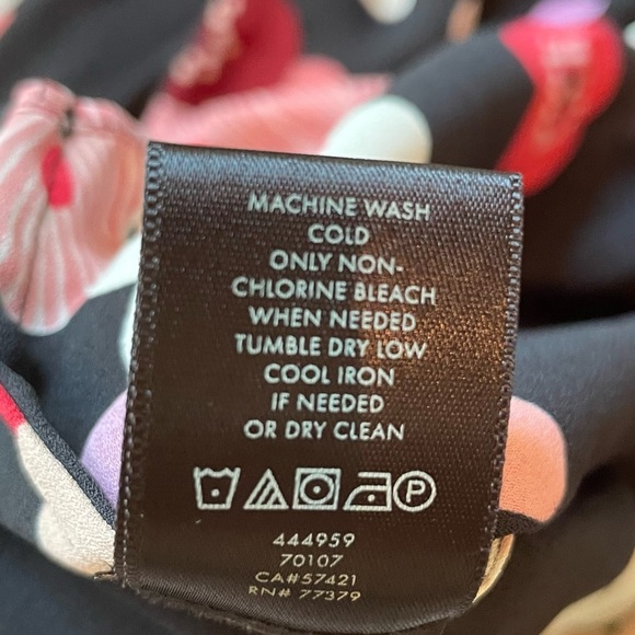 Ann Taylor Vibrant Floral Bow Cuff Black Long Sleeve Keyhole Blouse Feminine Fun - Picture 8 of 10